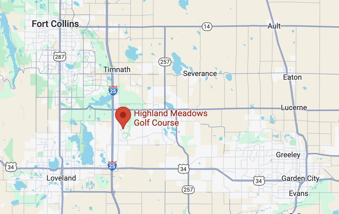 Map to Highland Meadows in Windsor, CO.